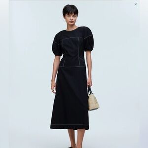 Madewell Puff-Sleeve Drop-Waist Midi Dress